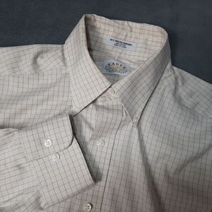 Eagle Shirtmakers Shirt Mens Large 16 32/33 Beige Non Iron Windowpane Plaid